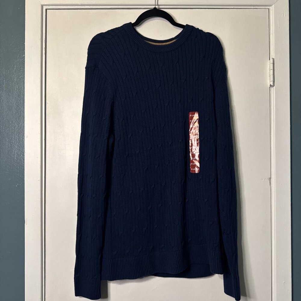 NWT Express Men's Cable Knit Sweater Pageant Navy Blue XL